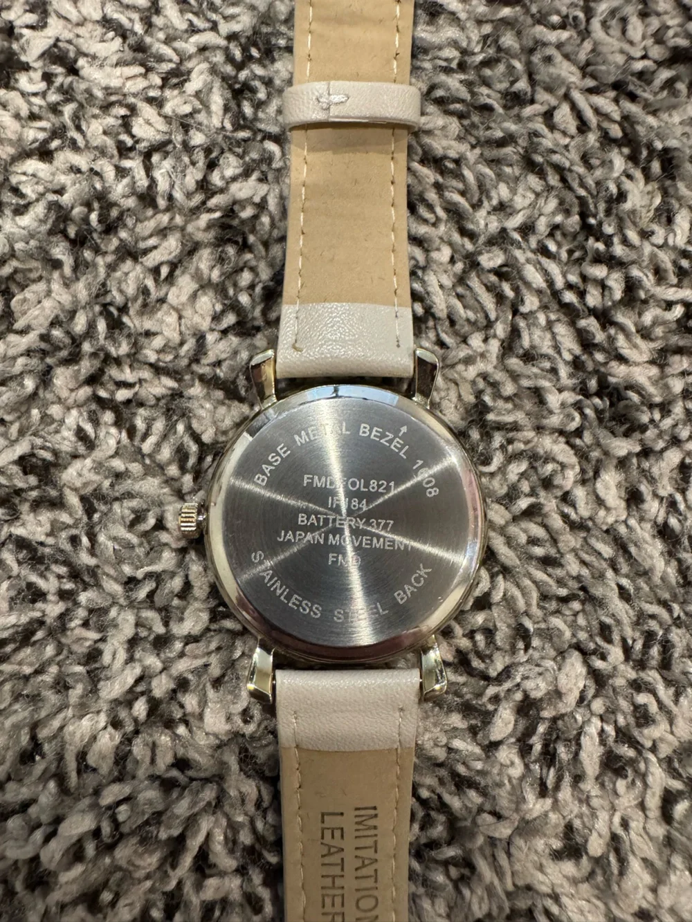 Crystal Accent Round Face Watch with Ivory Strap